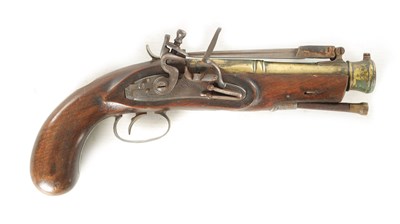 Lot 567 - A LATE 18TH CENTURY BRASS BARRELLED FLINTLOCK BLUNDERBUSS PISTOL