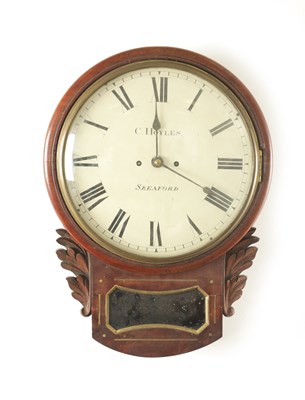 Lot 1075 - C. HOYLES, SLEAFORD. A LATE REGENCY DOUBLE FUSEE WALL CLOCK