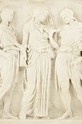 Lot 762 - A CLASSICAL GREEK STYLE WHITE MARBLE PLAQUE