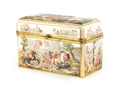 Lot 84 - A 19TH CENTURY NAPLES CAPODIMONTE STYLE PORCELAIN AND GILT BRASS MOUNTED CASKET