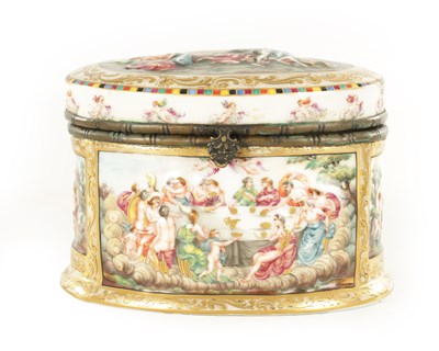 Lot 70 - A 19TH CENTURY NAPLES CAPODIMONTE STYLE PORCELAIN AND GILT BRASS MOUNTED CASKET