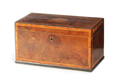 Lot 1215 - A GEORGE III INLAID YEW WOOD TEA CADDY