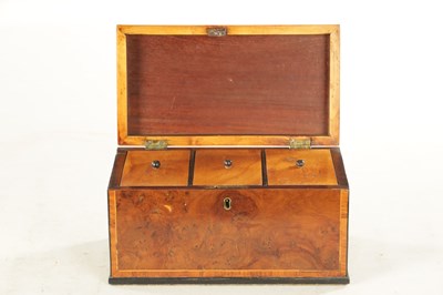 Lot 1215 - A GEORGE III INLAID YEW WOOD TEA CADDY