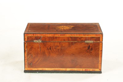 Lot 1215 - A GEORGE III INLAID YEW WOOD TEA CADDY