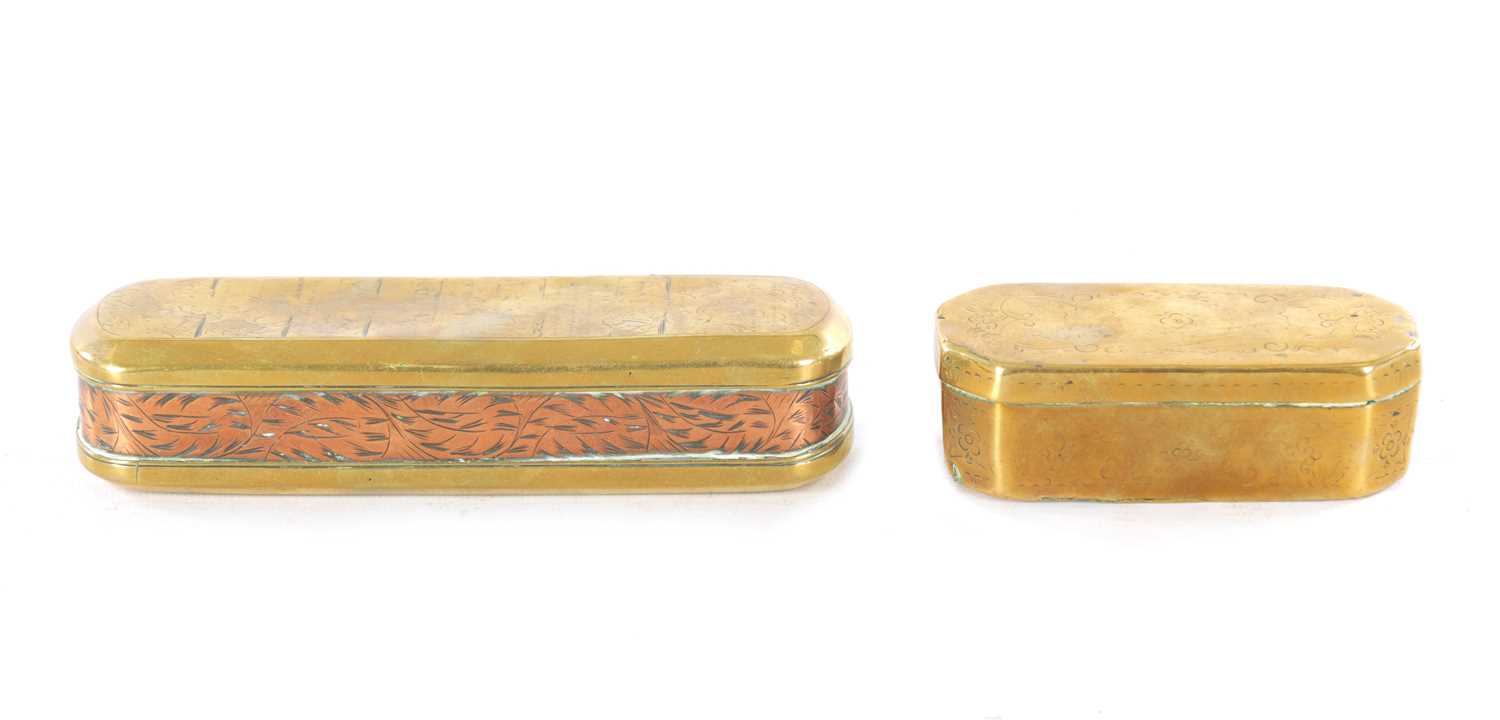 Lot 885 - AN 18TH CENTURY DUTCH BRASS AND COPPER TOBACCO BOX AND ANOTHER