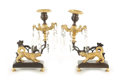 Lot 713 - A GOOD PAIR OF REGENCY BRONZE AND GILT BRONZE CANDELABRA