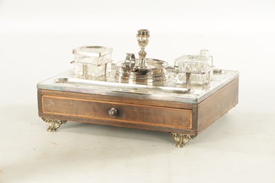Lot 429 - AN UNUSUAL LATE GEORGIAN SHEFFIELD PLATE AND MAHOGANY DESK STAND