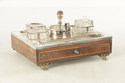 Lot 429 - AN UNUSUAL LATE GEORGIAN SHEFFIELD PLATE AND MAHOGANY DESK STAND