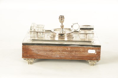 Lot 429 - AN UNUSUAL LATE GEORGIAN SHEFFIELD PLATE AND MAHOGANY DESK STAND