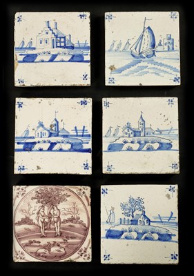 Lot 82 - A COLLECTION OF SIX 19TH CENTURY COLOURED DELFT TILES