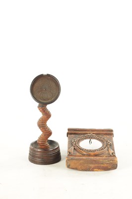 Lot 1187 - AN UNUSUAL 19TH CENTURY TREENWARE WATCH STAND AND A WATCH HOLDER