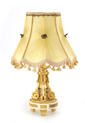 Lot 833 - A 19TH CENTURY FRENCH ORMOLU AND WHITE MARBLE LAMP BASE