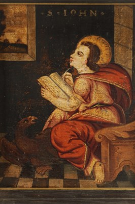 Lot 986 - A 17TH CENTURY OIL ON OAK PANEL OF ST. JOHN