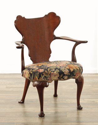 Lot 1263 - A LATE GEORGIAN MAHOGANY SOLID SHIELD BACK ARMCHAIR