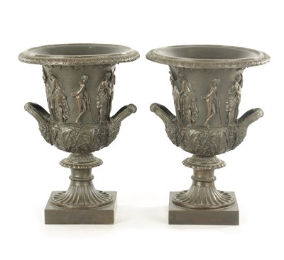 Lot 749 - A PAIR OF 18TH CENTURY STYLE GRAND TOUR PATINATED BRONZE MEDICI VASES