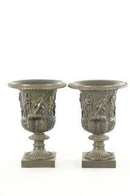 Lot 749 - A PAIR OF 18TH CENTURY STYLE GRAND TOUR PATINATED BRONZE MEDICI VASES