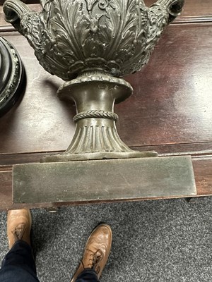 Lot 749 - A PAIR OF 18TH CENTURY STYLE GRAND TOUR PATINATED BRONZE MEDICI VASES