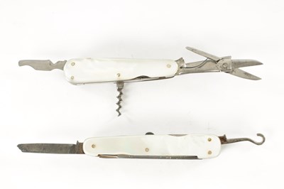 Lot 542 - TWO EARLY 20TH CENTURY MOTHER OF PEARL AND STEEL MULTI-TOOL FOLDING KNIVES