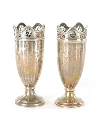 Lot 386 - A PAIR OF GEORGE V SILVER VASES