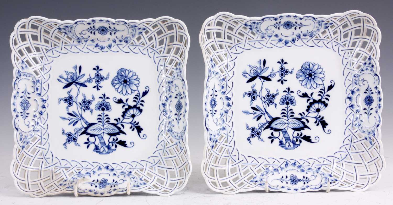 Lot 95 - A PAIR OF MEISSEN BLUE AND WHITE SQUARE...