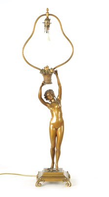 Lot 690 - RENE-PAUL MARQUET, (FRENCH, 1875-1939) A LARGE ART DECO FIGURAL BRONZE TABLE LAMP