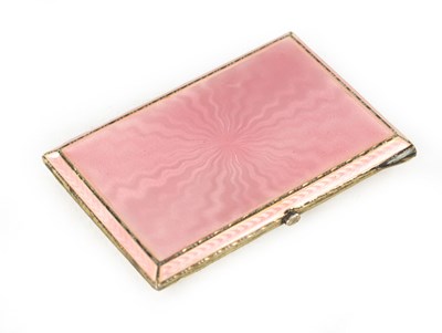 Lot 268 - AN ART DECO SILVER AND PINK GUILLOCHE ENAMEL CIGARETTE CASE