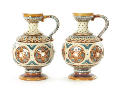 Lot 80 - A PAIR OF METTLACH BULBOUS JUGS