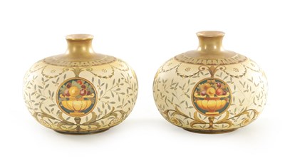 Lot 55 - A PAIR OF DOULTON BURSLEM SLATERS PATENT LACE STONEWARE VASES