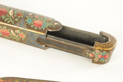 Lot 774 - AN EARLY 20TH CENTURY POLYCHROME GLAZED PAPIER MACHE PEN BOX AND PAGE TURNER