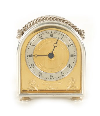 Lot 1054 - AN ELIZABETH II CHARLES FRODSHAM MINIATURE SILVER 'HUMPBACK' CARRIAGE CLOCK No. 430 of 800