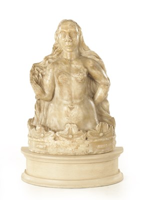 Lot 638 - AN EARLY DERBYSHIRE ALABASTER CARVED BUST OF A LADY