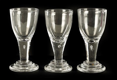 Lot 2 - A SET OF THREE 18TH CENTURY STYLE GLASS RUMMERS