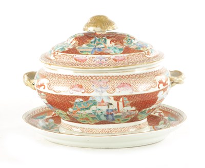 Lot 107 - AN 18TH CENTURY CHINESE EXPORT MANDERIN PATTERN TABLE TUREEN, COVER AND STAND