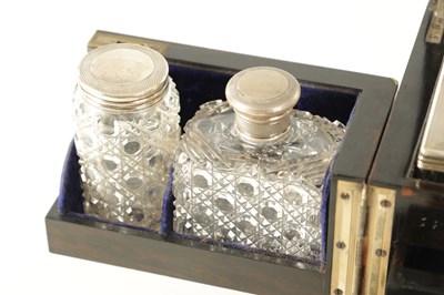 Lot 1222 - A VICTORIAN CALAMANDER AND SILVER FITTED DRESSING BOX STAMPED CHAPMAN, SON & CO LONDON E.C.