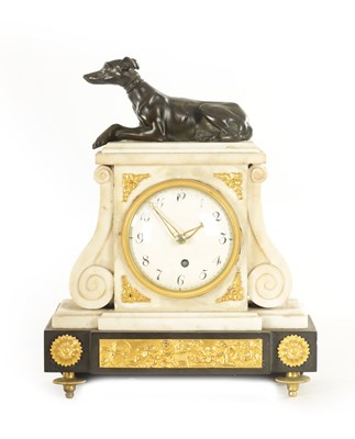 Lot 1095 - A REGENCY BRONZE MARBLE AND ORMOLU FUSEE MANTEL CLOCK