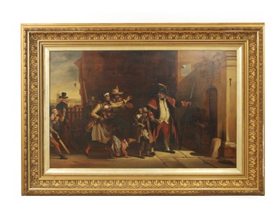 Lot 975 - WILLIAM KIDD (SCOTTISH 1790-1863) A 19TH CENTURY OIL ON BOARD “THE BEADLE”