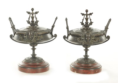 Lot 630 - A PAIR OF LATE 19TH CENTURY BRONZE LIDDED TAZZA’S