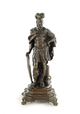 Lot 863 - A MID 19TH CENTURY PATINATED FIGURAL BRONZE SCULPTURE OF MARS