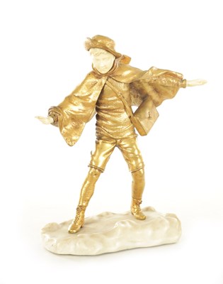 Lot 848 - A STYLISH LATE 19TH CENTURY GILT BRONZE AND IVORY FIGURAL SCULPTURE OF A SCHOOLBOY SKATING ON ICE