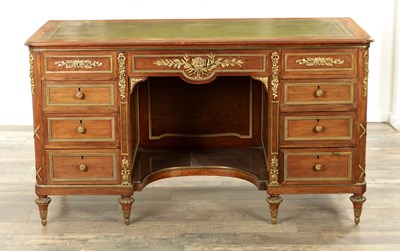 Lot 1325 - A FRENCH ORMOLU MOUNTED MAHOGANY DESK, CIRCA 1900