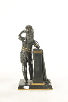 Lot 707 - A 19TH CENTURY BRONZE AND GILT HIGH-LIGHTED EGPTIANESQSE FIGURAL BRONZE