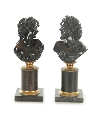 Lot 752 - A PAIR OF LATE 19TH CENTURY BRONZE BUSTS DEPICTING BACCHUS AND ARIADNE