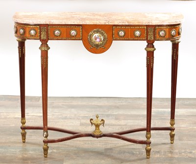 Lot 1408 - A 20TH CENTURY FRENCH WALNUT MARBLE TOPPED SIDE TABLE