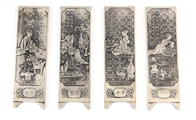 Lot 152 - A SET OF FOUR CHINESE PAKTONG SCROLL WEIGHTS...
