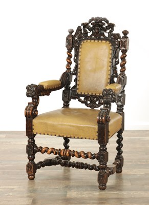 Lot 1268 - A LATE 19TH CENTURY CARVED OAK ARMCHAIR