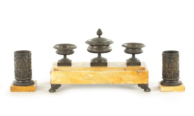 Lot 665 - A LATE 19TH CENTURY REGENCY STYLE SIENNA MARBLE AND BRONZE MOUNTED DESK STAND