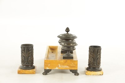 Lot 665 - A LATE 19TH CENTURY REGENCY STYLE SIENNA MARBLE AND BRONZE MOUNTED DESK STAND