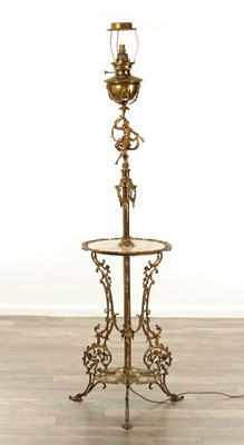 Lot 1326 - A LATE 19TH CENTURY GILT BRASS AND ONYX STANDARD LAMP