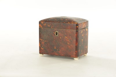 Lot 1209 - A REGENCY TORTOISESHELL VENEERED TEA CADDY