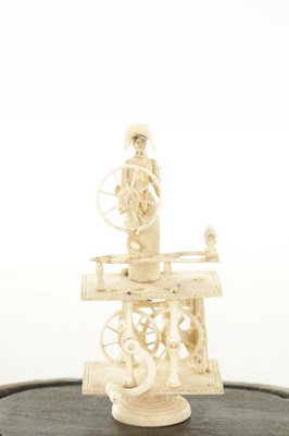 Lot 853 - A 19TH CENTURY FRENCH NAPOLEONIC PRISONER OF WAR CARVED BONE SPINNING JENNY AUTOMATON